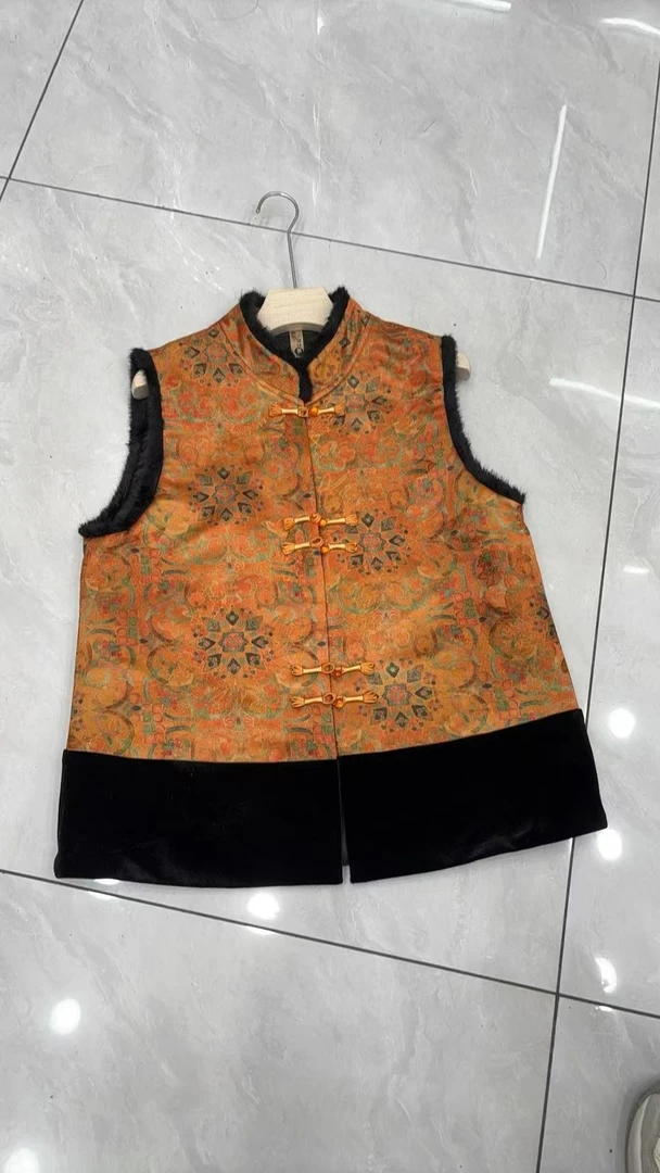 冬季加棉加厚大码提花马夹时尚夹棉马甲植物花卉上衣女网红双面