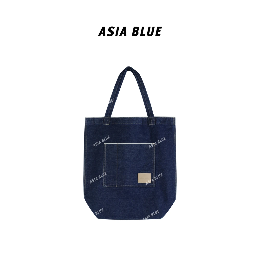 【ASIA BLUE】·蓝袋 ·牛仔红边布帆布包托特包休闲百搭单肩包AB5357