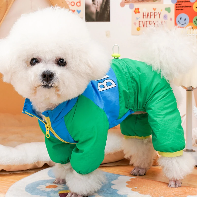 比熊狗衣服小型犬四脚雪纳瑞小狗泰迪两脚防尘防水宠物薄款冲锋衣