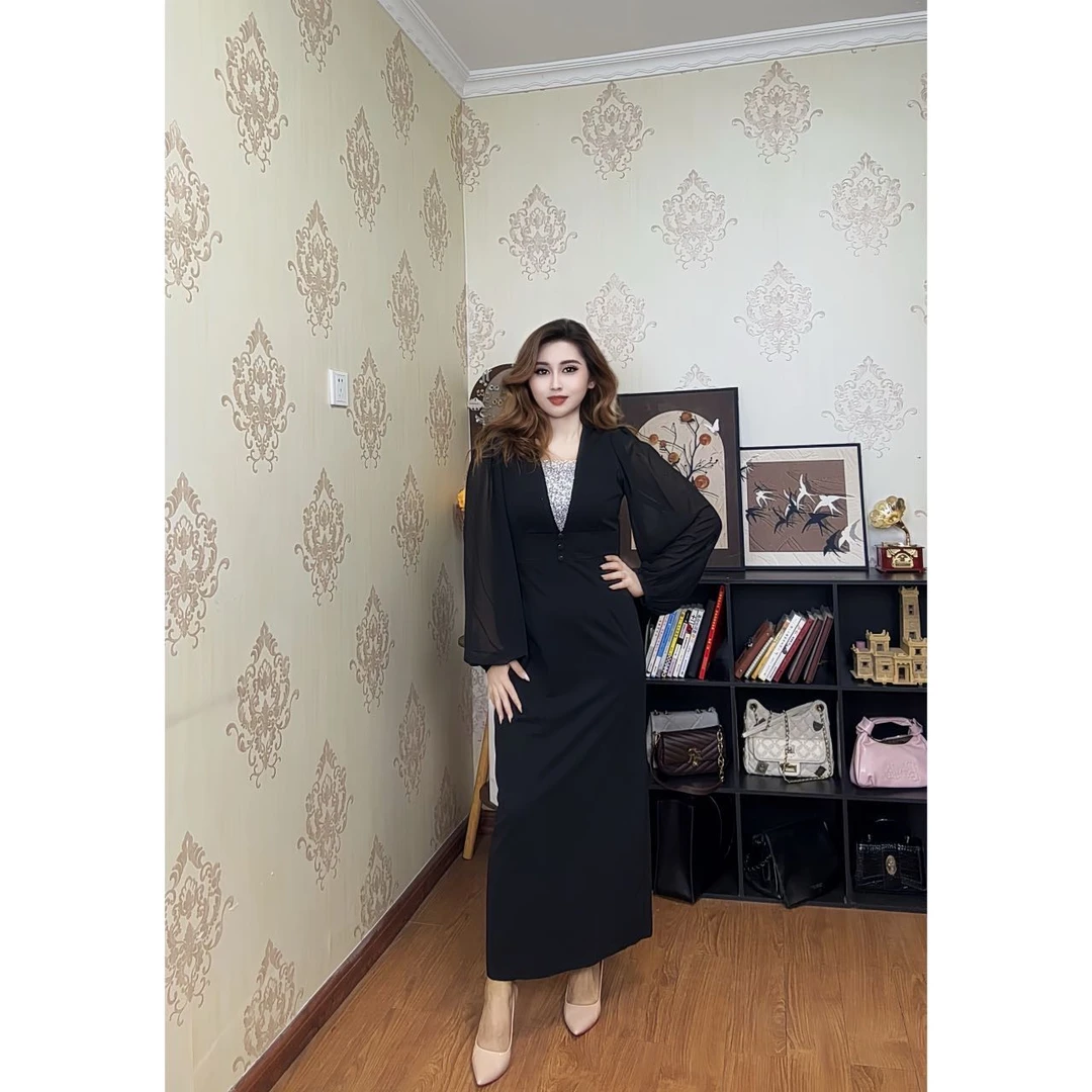 9889【包邮】新款假V领高级时尚女装连衣裙