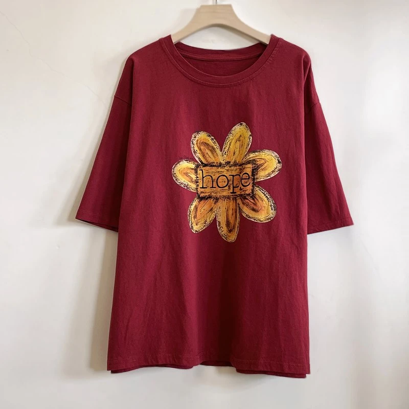 年轻中年妈妈装夏季显瘦遮肉大码休闲短袖棉T恤2025新款YX105534