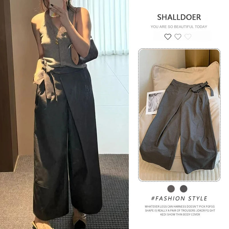 2025年秋季新款时尚高腰百搭不规则系带垂感弯刀裤小众洋气休闲裤