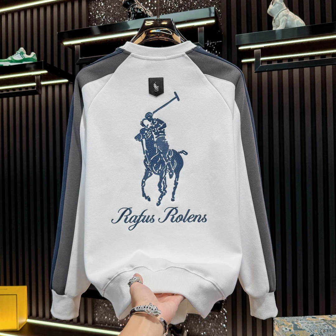 CALTOKROSA欧货男士轻奢刺绣条纹圆领卫衣2025新款潮拼接长袖上衣