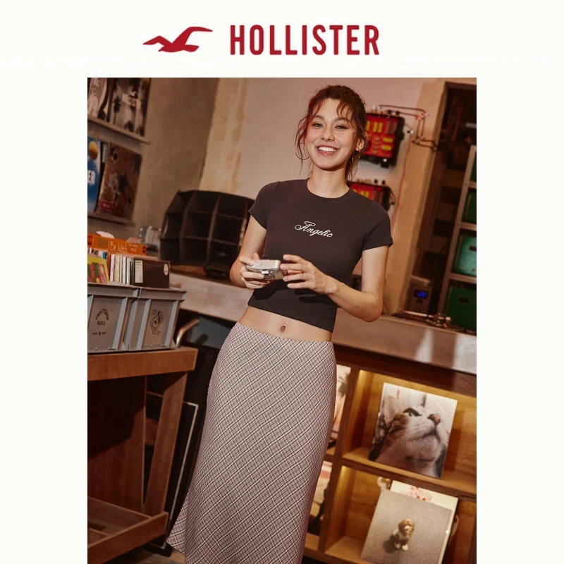 Hollister25秋法式优雅学院风格子半身长裙女装343-5194