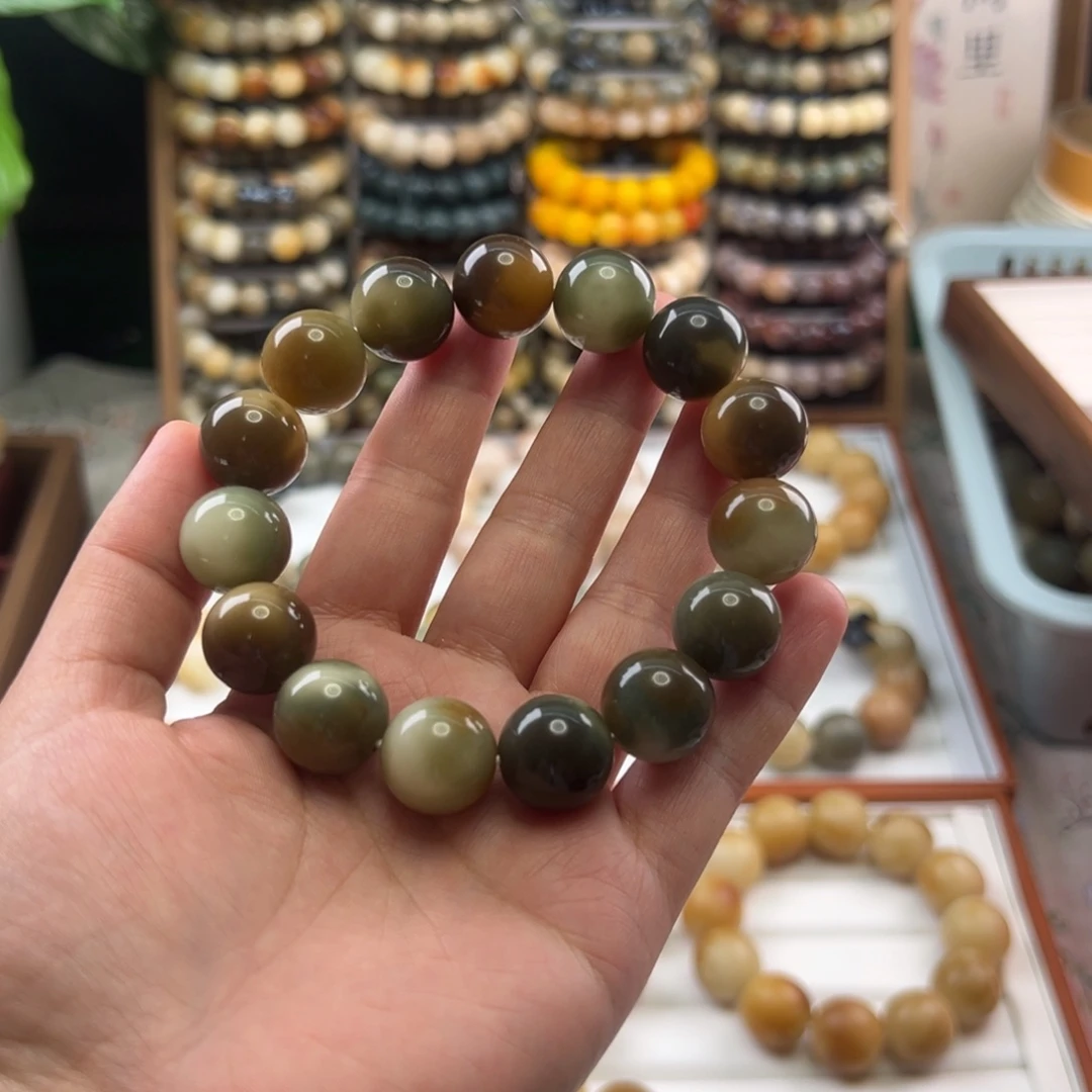 花***馆菩提根/象牙果手串卡15圆珠玉化皮蛋微瑕