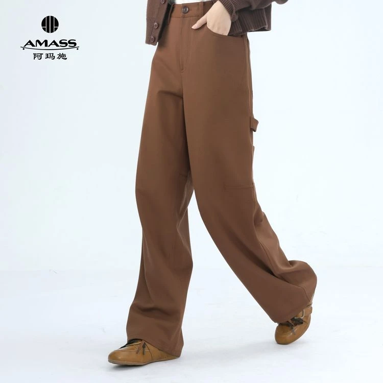 AMASS/阿玛施秋季新款工装风大口袋设计休闲裤女直筒裤子510051