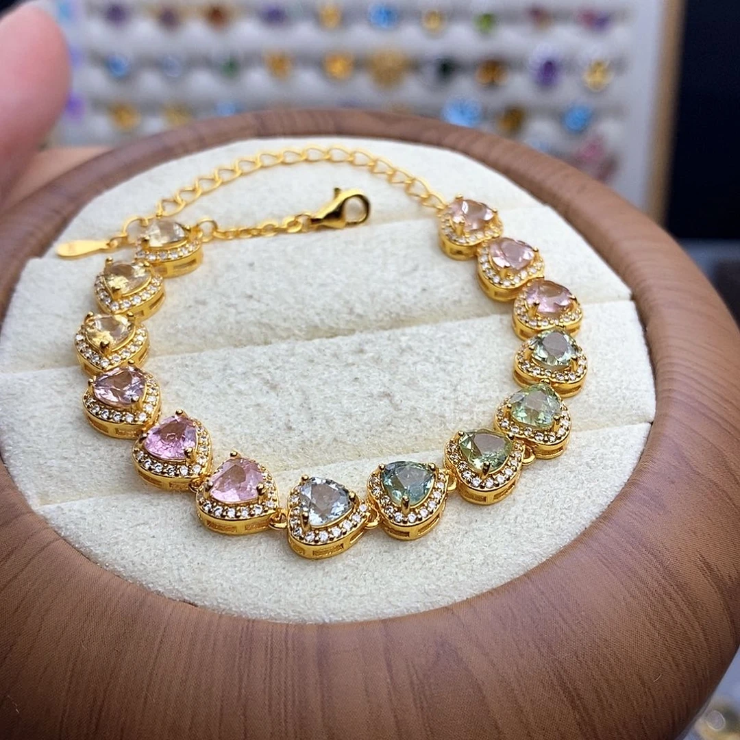 银S925镶嵌手链碧玺一物一证