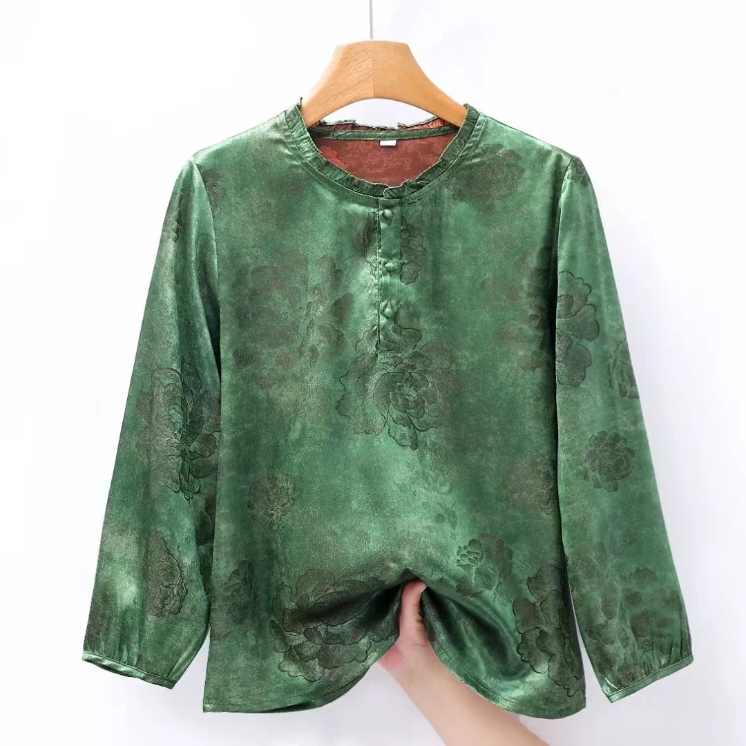 0919青鸟月明透气妈妈装高贵新款洋气百搭薄款小衫长袖时尚