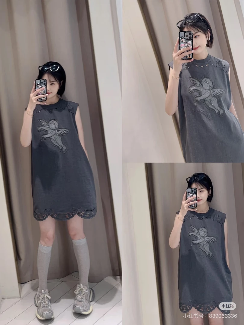 尾～2025夏新小天使镂空绣花水洗无袖连衣裙