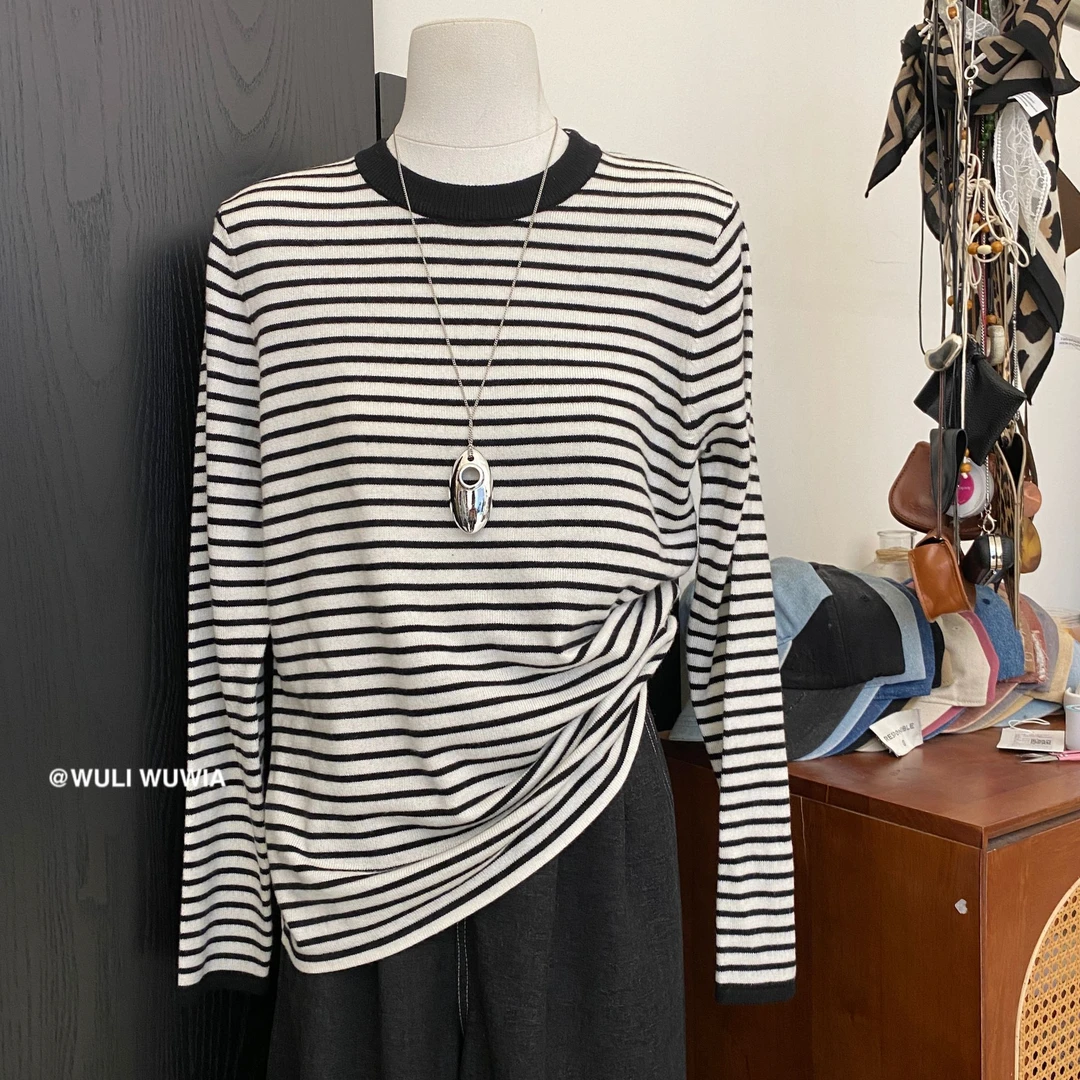 【NO退NO换】鑫燃KIKI 简约圆领条纹时尚T恤 81008 WU