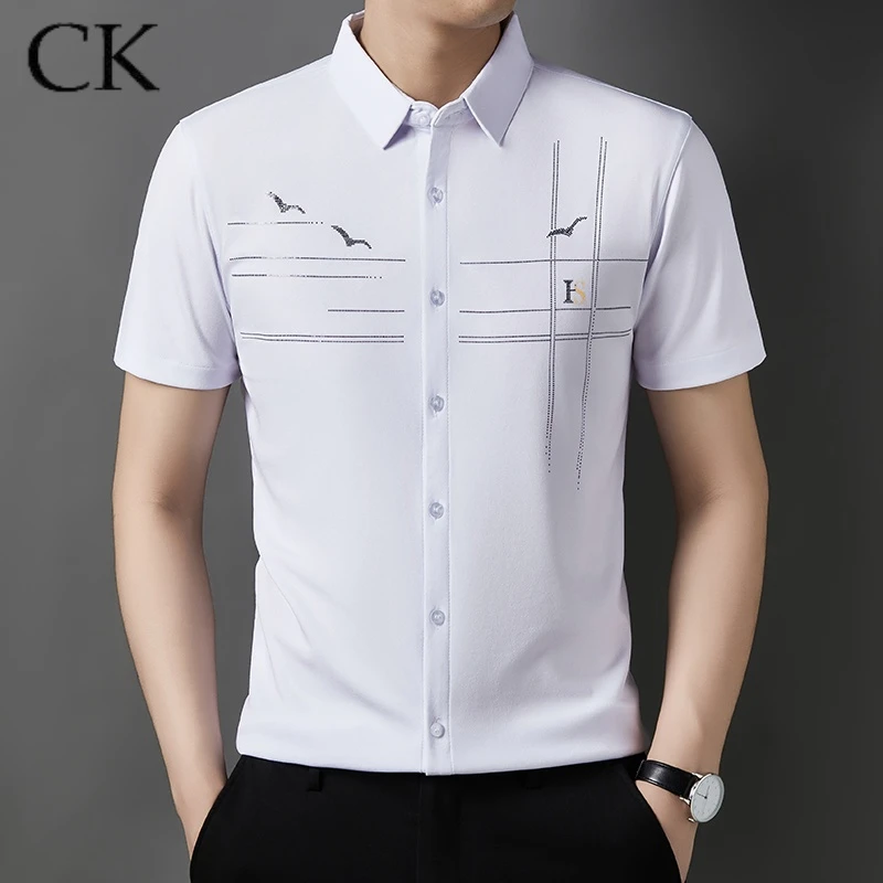 CK正品男士新款短袖潮流百搭宽松衬衣修身高档薄款衬衫商务休闲