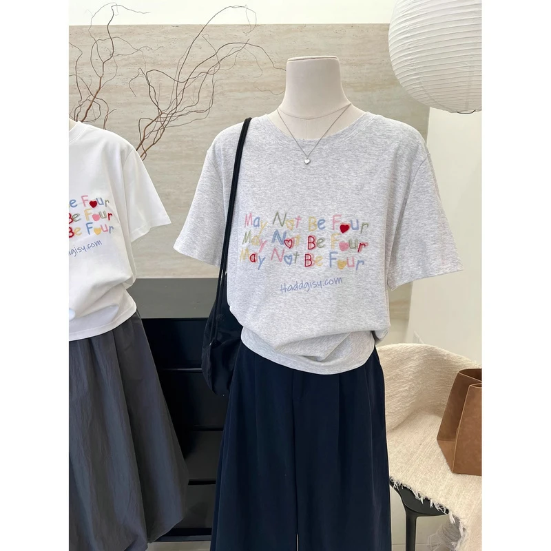 2025新款夏季宽松百搭休闲圆领短袖T恤女打底衫半袖上衣大码胖mm