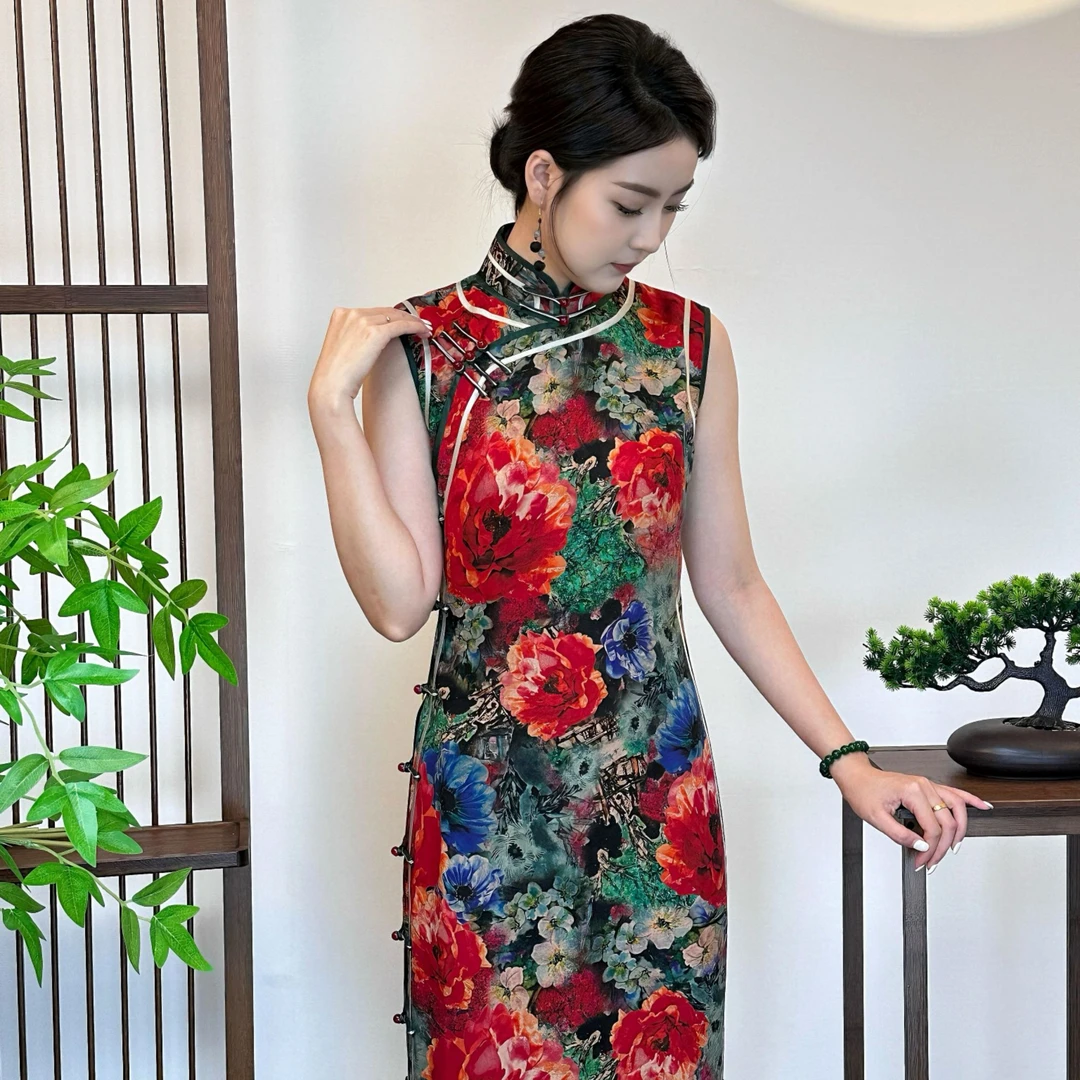 富贵牡丹』绢纺香云纱古典优雅民国风旗袍夏季新款NX1031-212-130