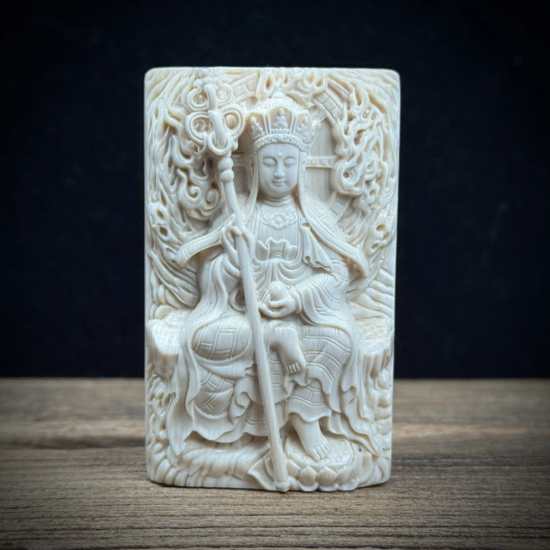 H4779天然猛犸牙雕刻地藏王39*64*16mm 支持鉴定 假一罚四