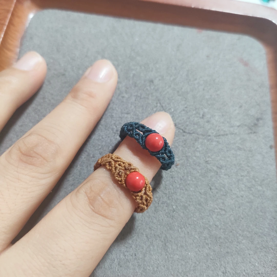 含辰砂工艺品高含量保真朱砂手工编织戒指(备注指围)