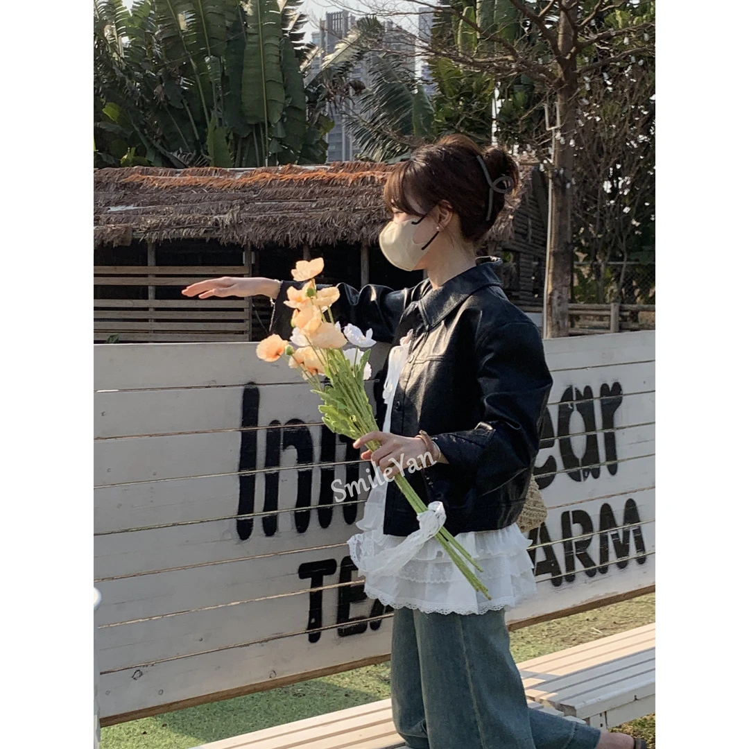 【SmileYan】（微醺街头）早春款韩系经典款百搭皮衣外套