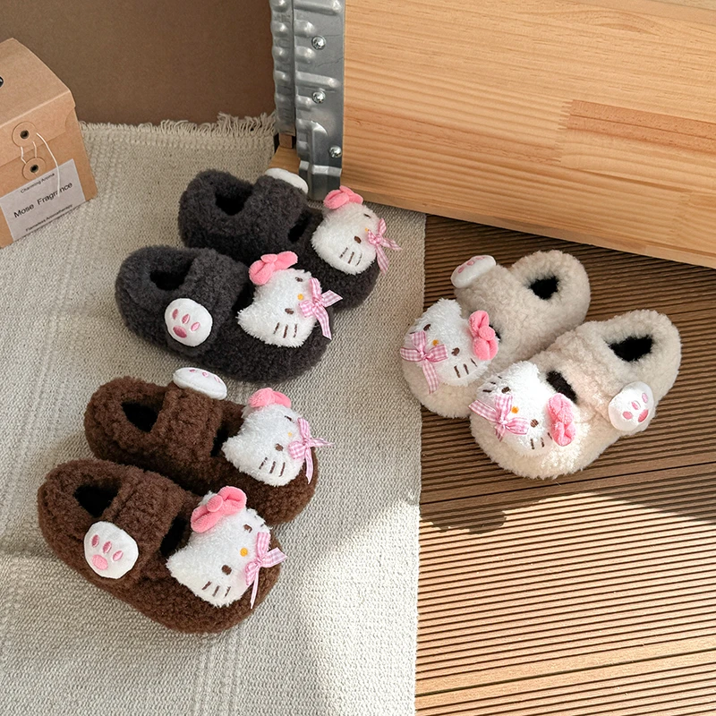 女童卡通韩版可爱kt毛毛鞋冬季毛茸茸儿童豆豆鞋软底女宝外穿棉鞋