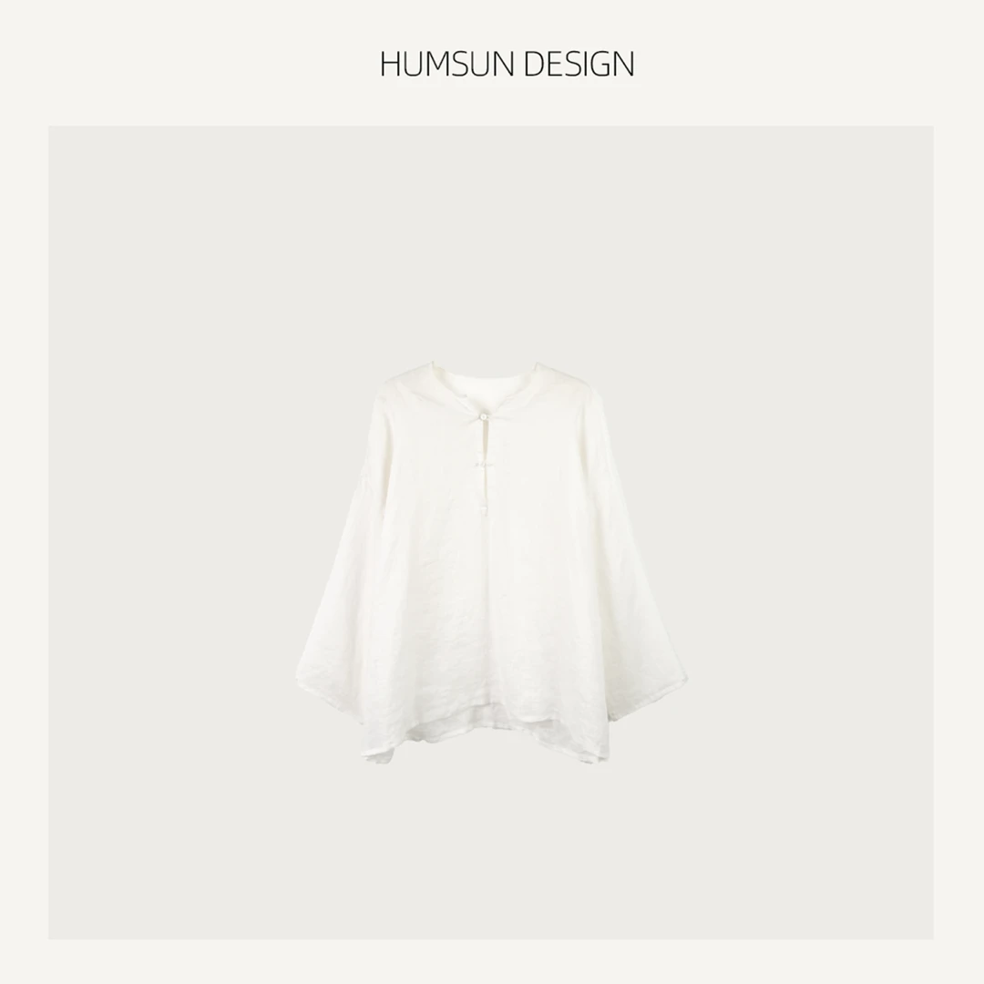 HUMSUN/禾木笙  禅意素系｜轻奢高级松弛感廓形半开领衬衫 24A5148