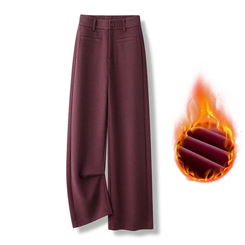 加厚毛呢西装阔腿裤女秋冬高腰宽松垂感加绒直筒长裤8827#