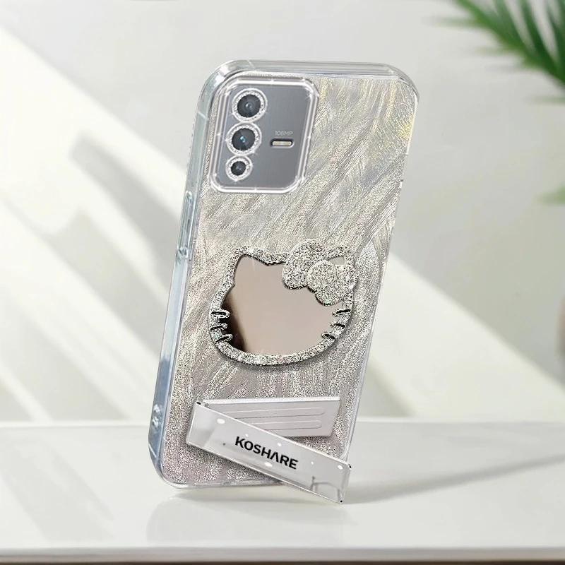 自带镜头膜VIVOS12Pro手机壳镶钻kt猫镜子V2163A全包s12羽纱情侣