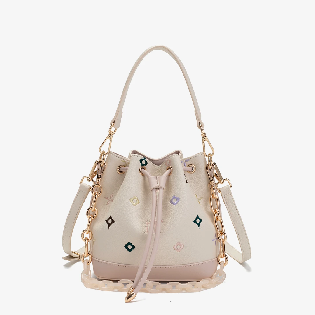 时尚百搭印花女包斜挎式新款清新甜美水桶包圆包包25047