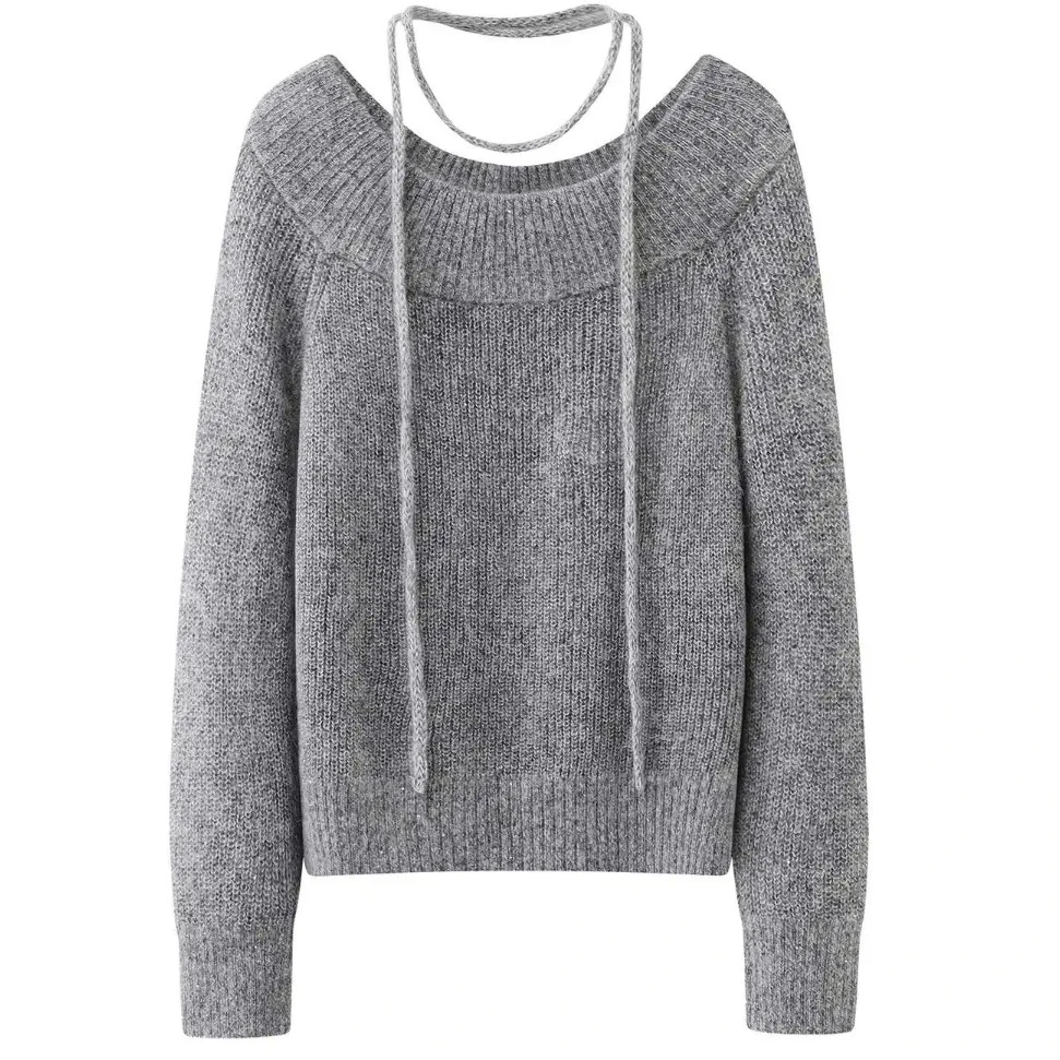 【艾家】灰色飘带针织套装