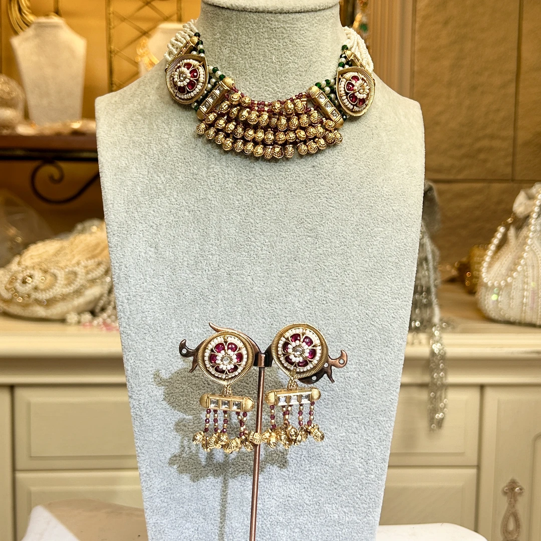 铜合金玻璃项链 印度印巴项链套装04397手工轻奢复古小众21002