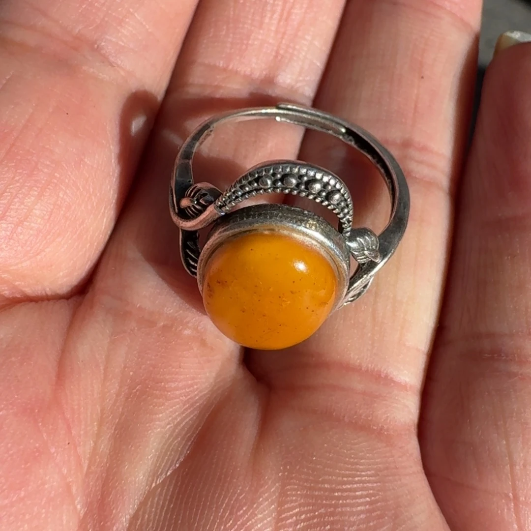 蜜蜡银S925镶嵌戒指蜜蜡戒指