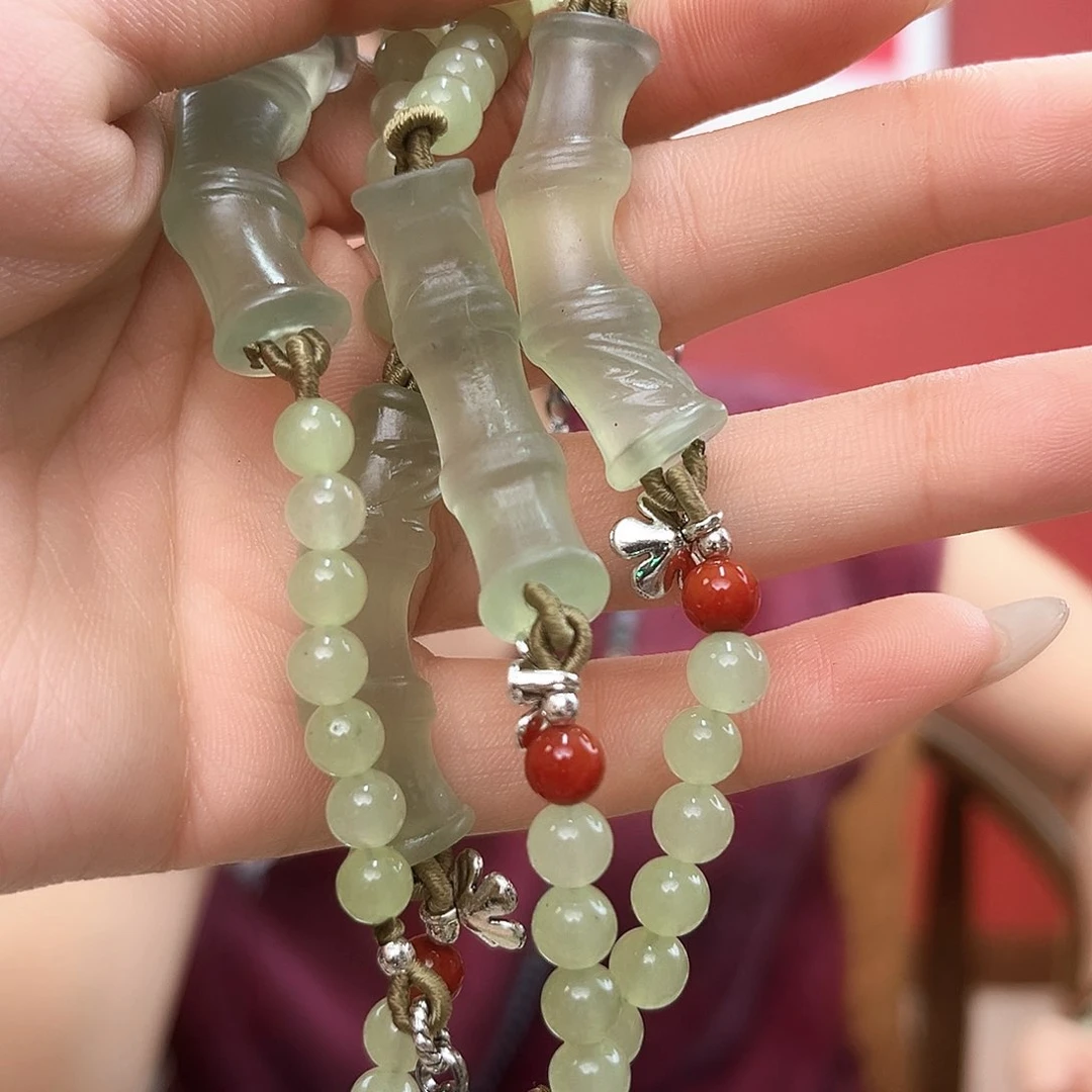 未镶嵌蛇纹石玉手链竹节