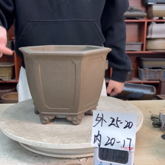 清***月紫砂花盆中香薰装饰