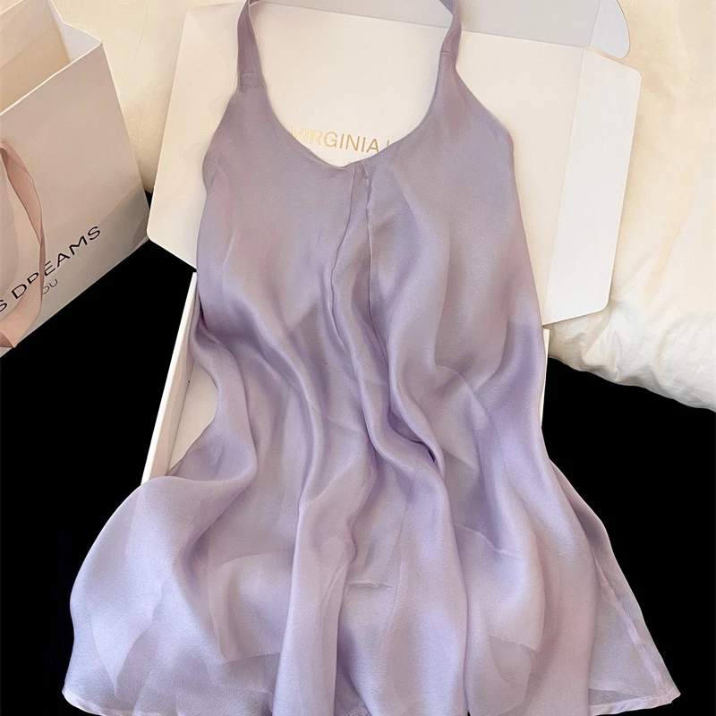 纯欲性感露背挂脖吊带睡衣女款2025新款夏季大码睡裙家居服可外穿