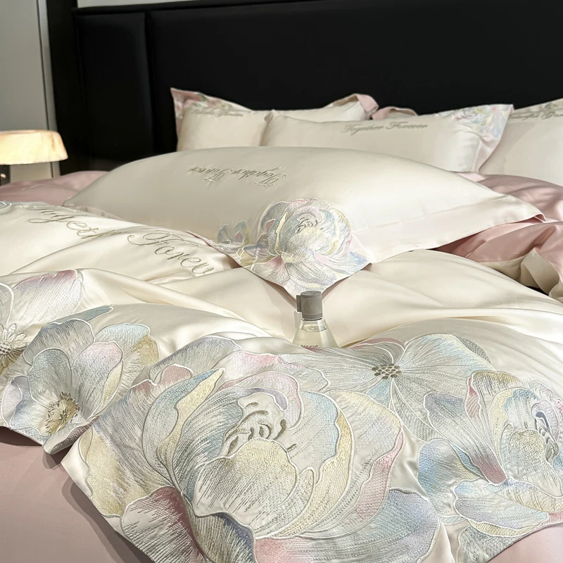 安娜系列轻奢主卧100支A类棉四件套高级感刺绣被套床单床笠