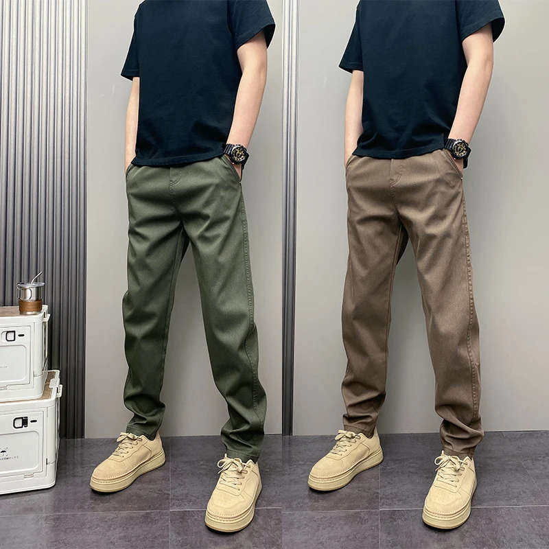 2025年春秋季潮牌韩版纯色修身小脚时尚直筒裤青年男士休闲裤子男