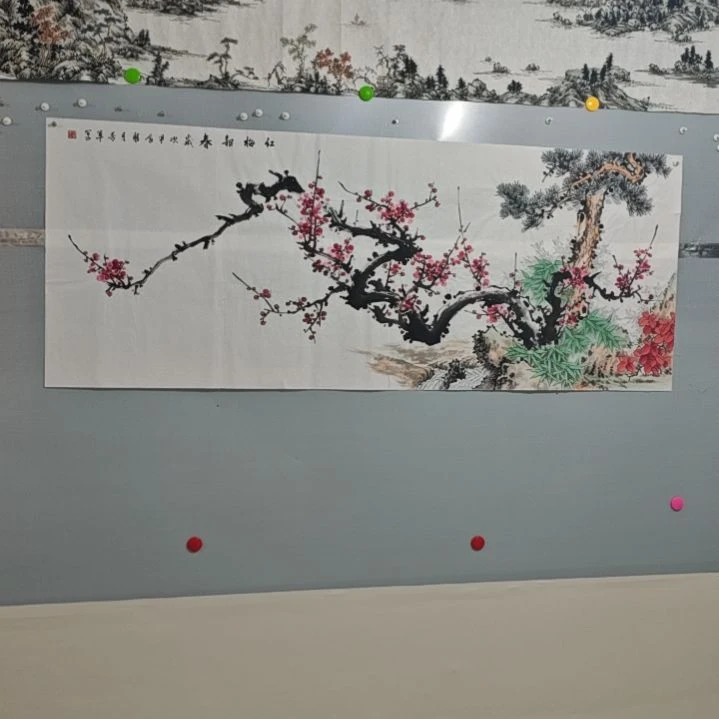 国画张老师小六尺岁寒三友