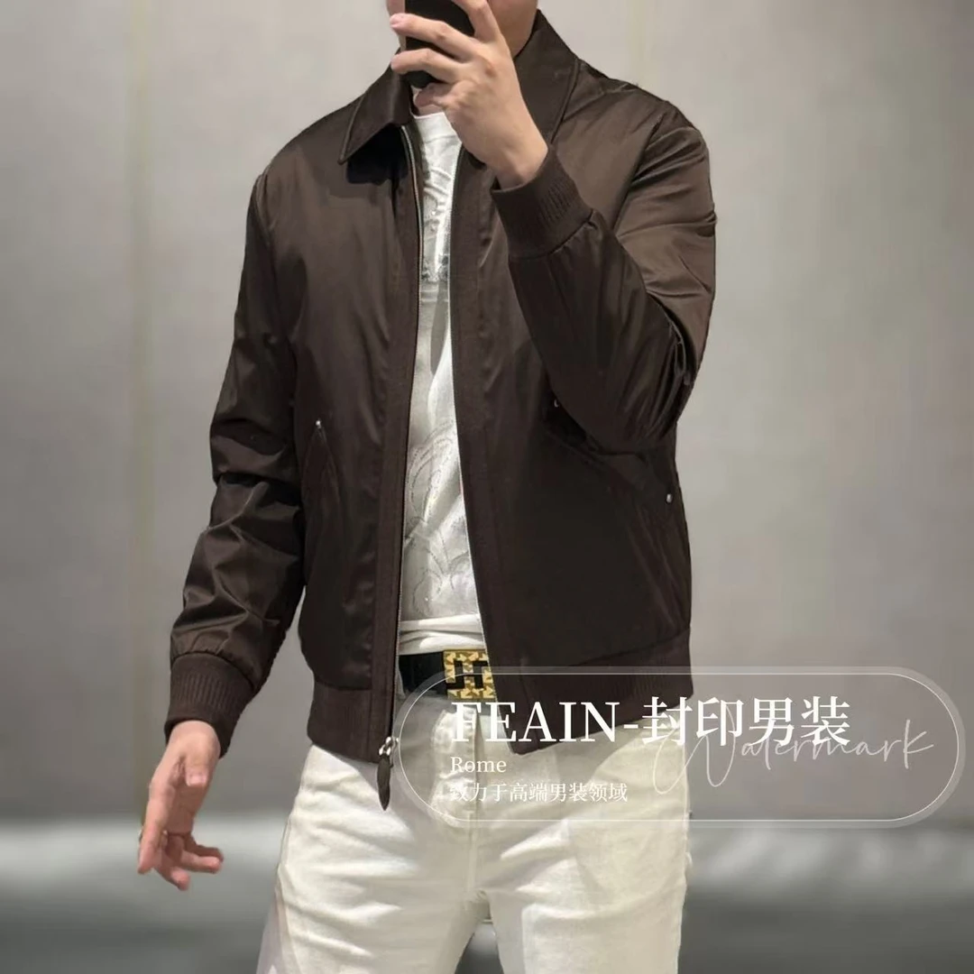 【真皮桑蚕丝羽绒】高端男士真皮拼接桑蚕丝混纺羽绒服8092