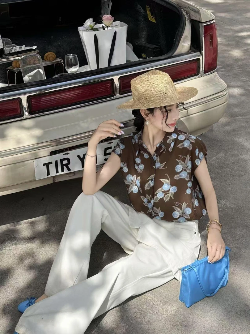 王姐专属-2025夏季时尚洋气显瘦气质复古印花衬衫【魅丽-299962】