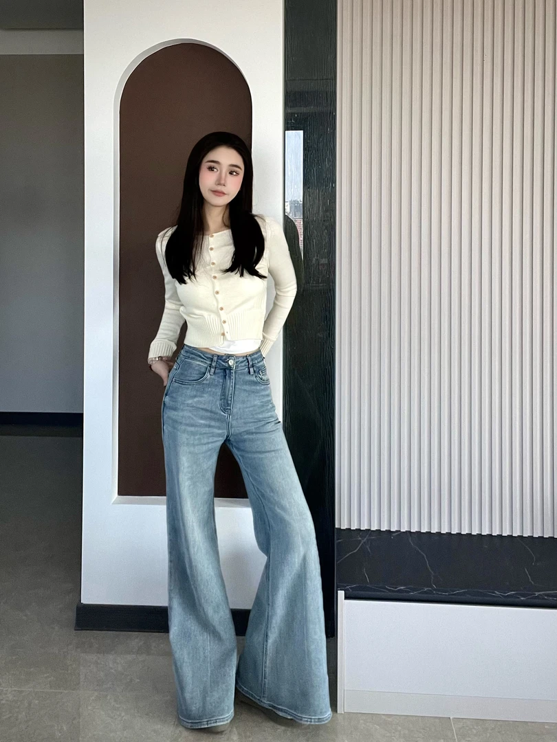 阔腿牛仔裤垂感拖地长裤高腰显瘦2025新款穿款百搭直筒直筒时尚