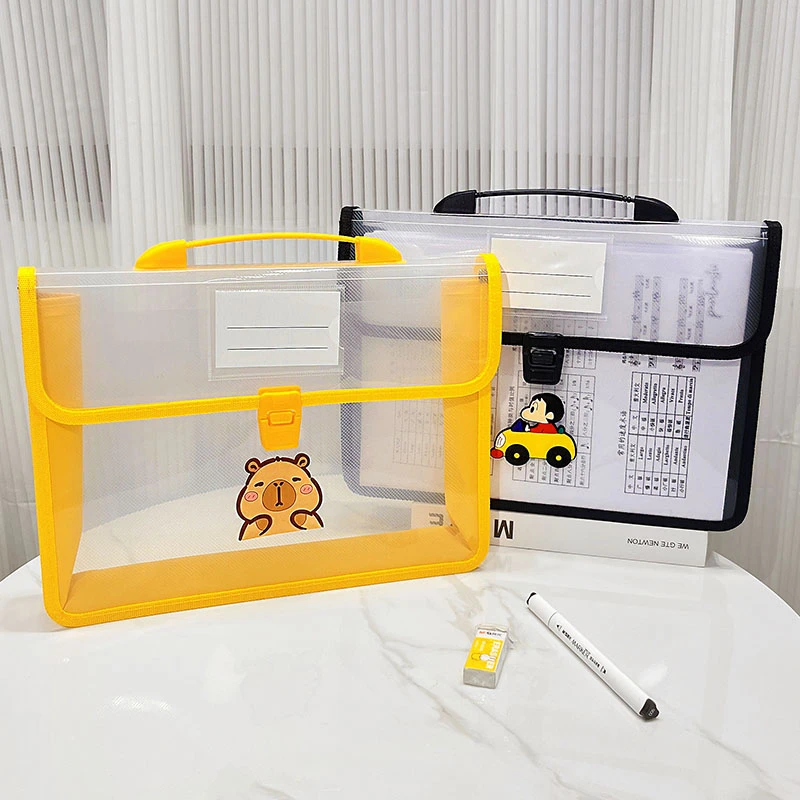 手提文件袋透明可爱卡通卡皮巴拉大容量学生试卷收纳袋文件档案袋
