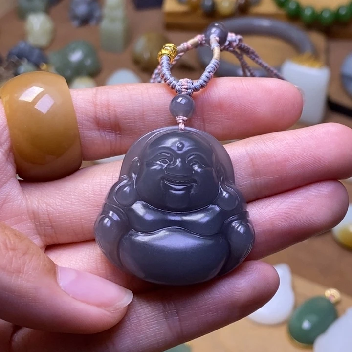 和田玉未镶嵌颈饰烟紫和田玉大大肚佛