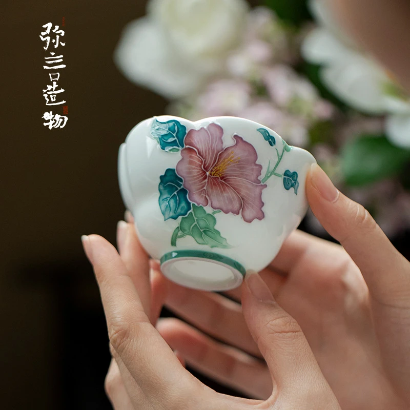 弥言陶瓷主人杯出水芙蓉花手工陶瓷茶杯单杯功夫茶具高颜值品茗杯
