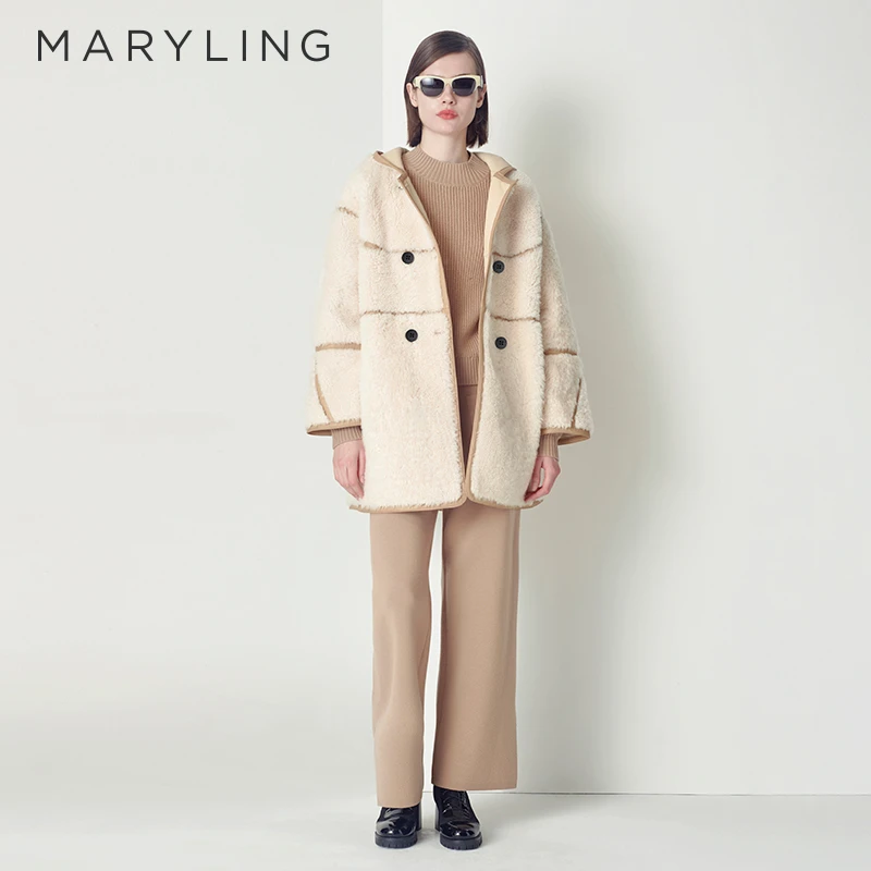 MARYLING玛俪琳冬季椰肉白皮毛一体皮草中长外套A1CHW9S040