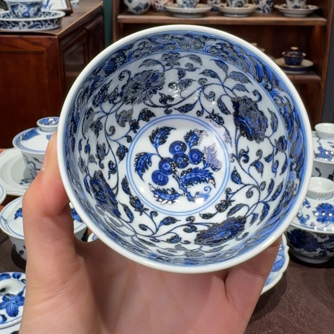 青花雯华堂手绘杯杯