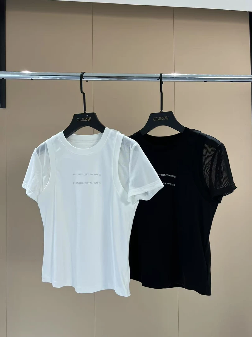 【南油徐哥】设计师款烫钻假两件背心短袖T恤25103