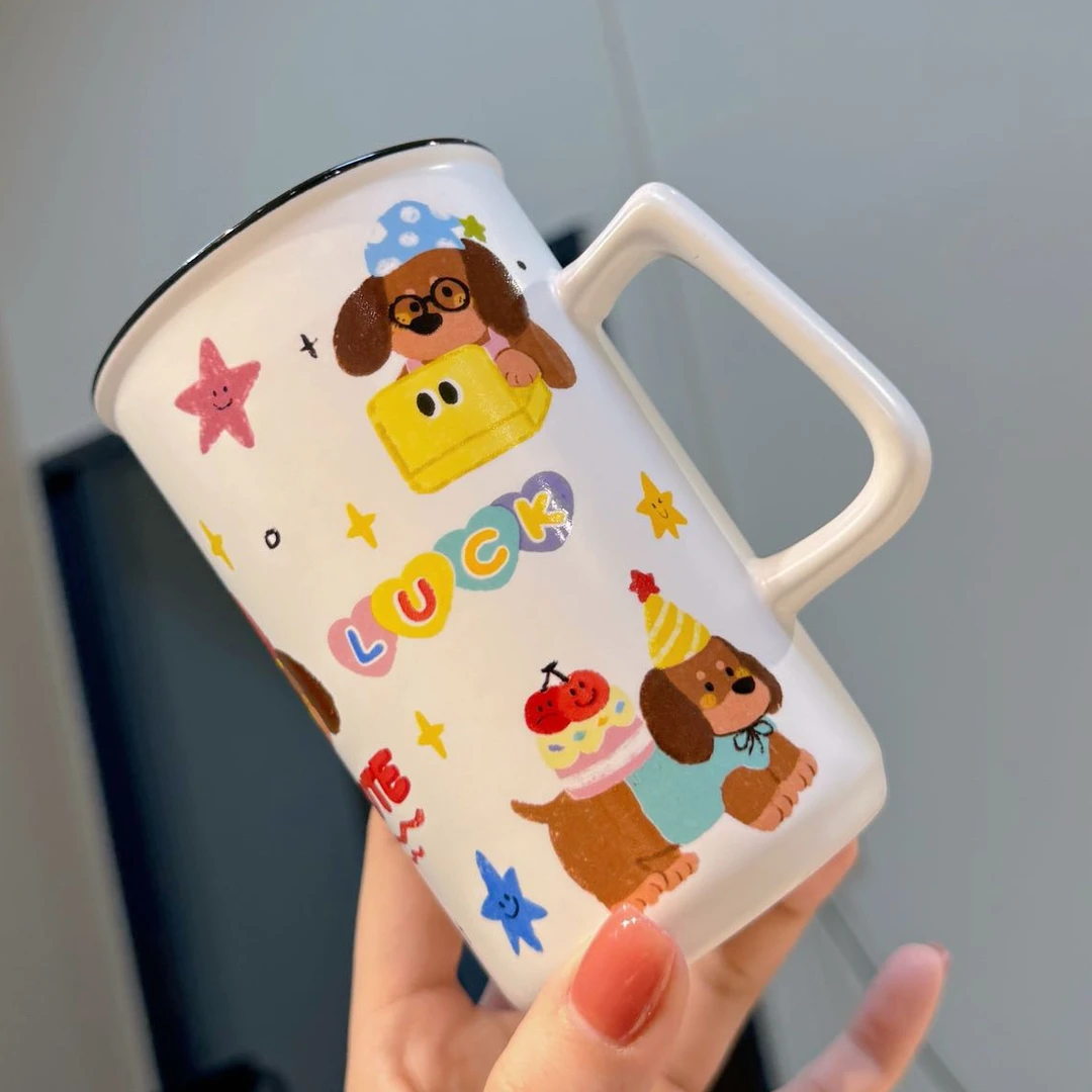 【圆和圈】出口尾单 哑光白幸运小狗直身陶瓷漱口杯 陶瓷杯