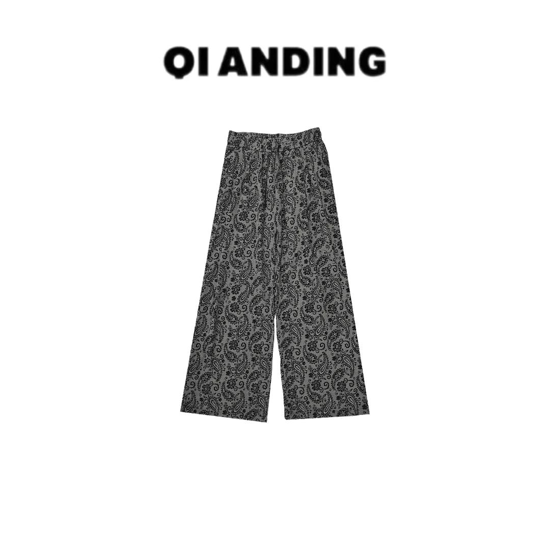 JZ 2025夏季时尚宽松气质复古花休闲百搭碎花直筒长裤女JZ25432