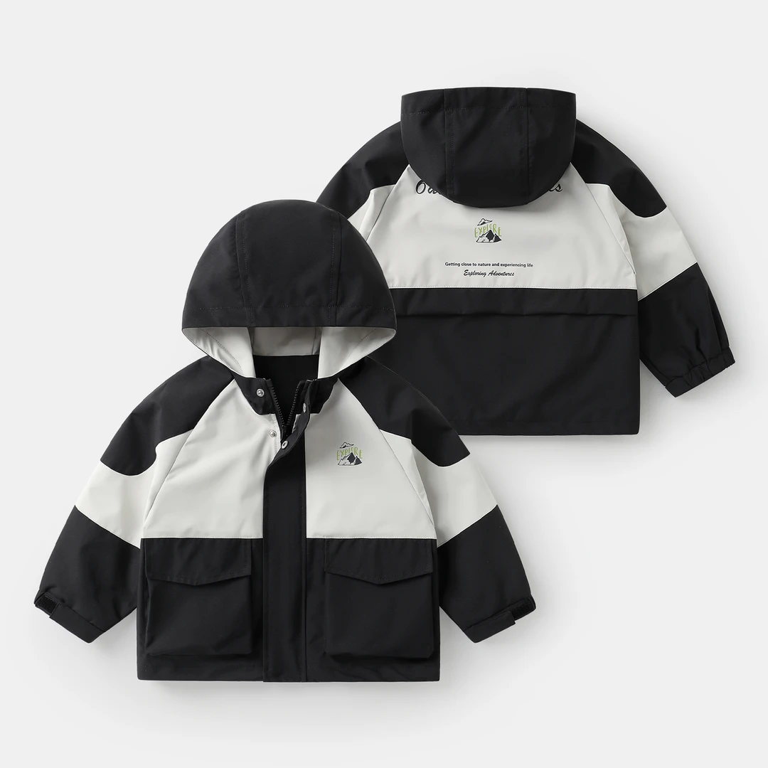 【秋季新款】右欧童装男童山系户外拼色防水防风连帽外套儿童U16443
