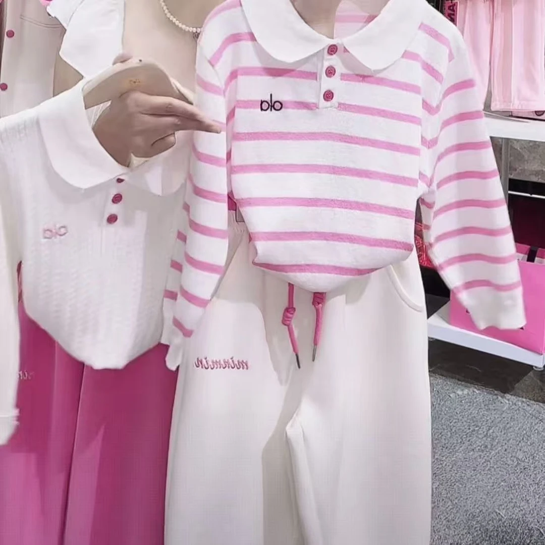 女童童装2025新款秋季薄款时髦条纹polo领衬衫休闲宽松女童秋装