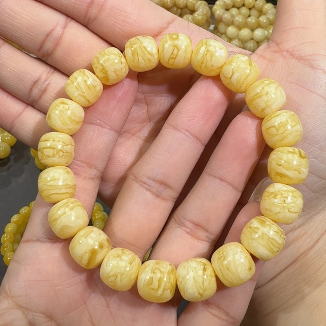 琥珀未镶嵌珠宝奇石12m同料老型虎皮花蜡微瑕手串21.4克