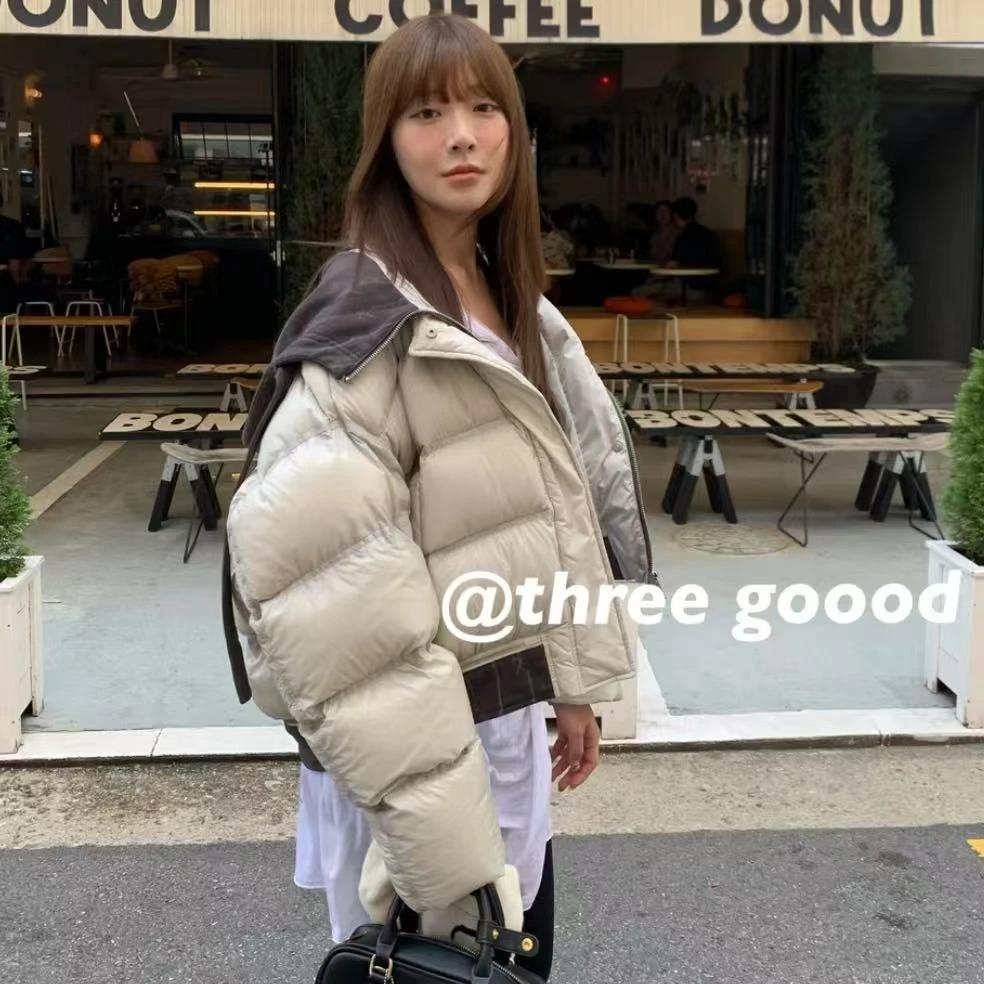 THREE GOOOD/三吉连帽透黑羽绒服YY240996