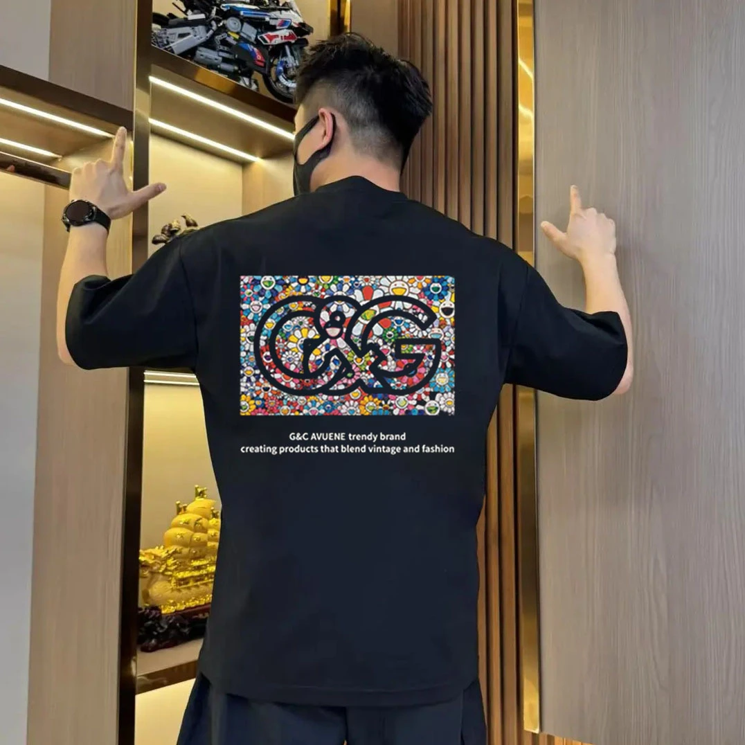 2025夏季爆款短袖t恤男潮牌字母印花纯棉T恤衫时尚修身半袖上衣